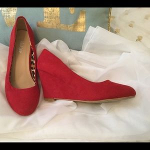 Red suede wedges